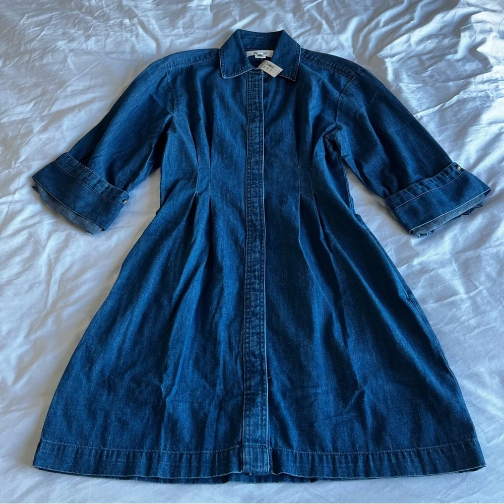 NWT Madewell Pleated Denim Mini Shirtdress in Bouvier Wash - Picture 7 of 7